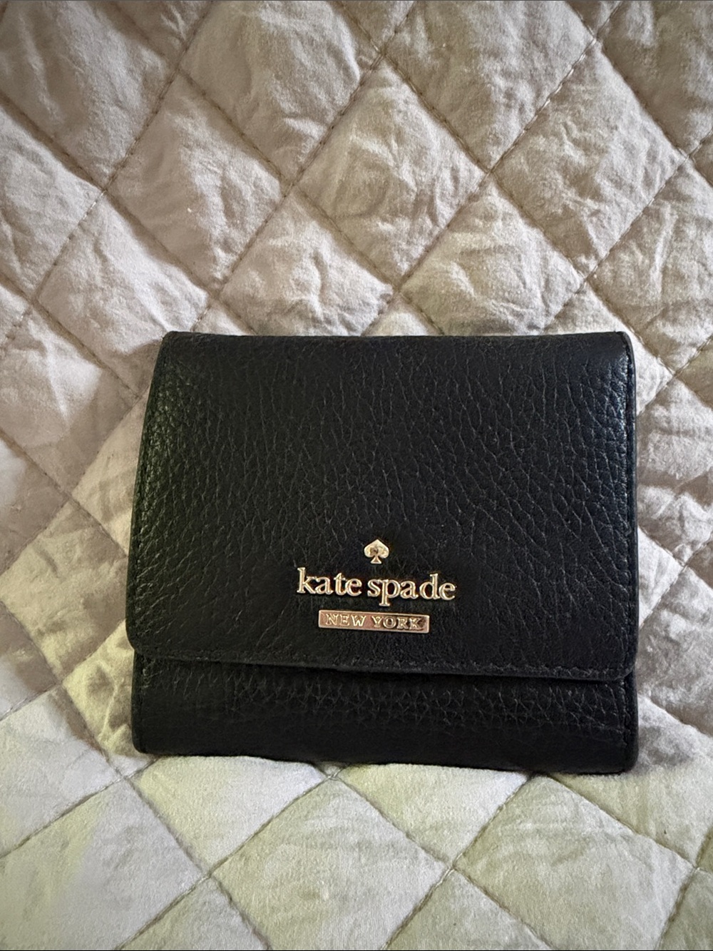 kate spade Black Leather Bifold Card Holder with Gold Logo